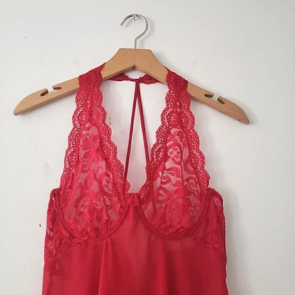 Vintage Cinema Etoile Red Lace Teddy Underwire L Lingerie